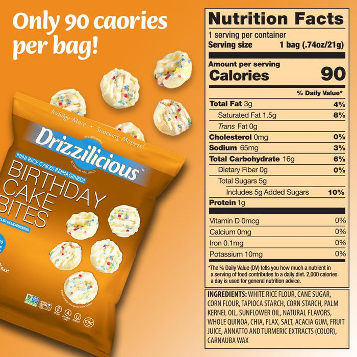 Drizzilicious Birthday Cake Mini Rice Cakes 0.74 oz (Pack of 10)
