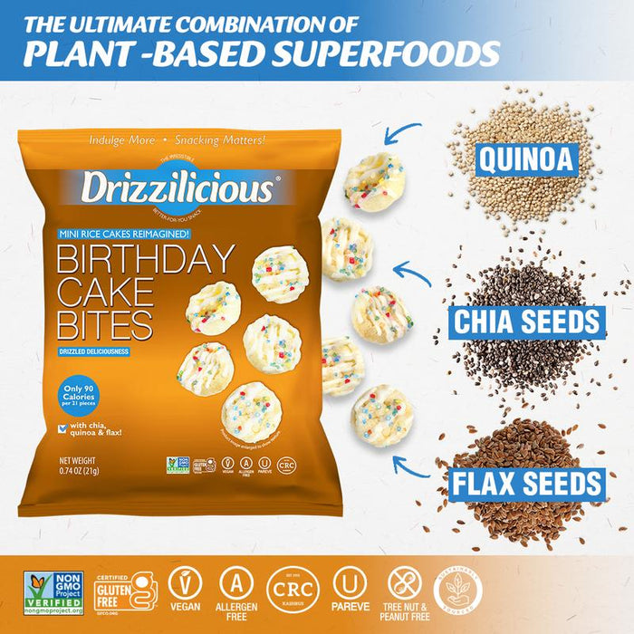 Drizzilicious Birthday Cake Mini Rice Cakes 0.74 oz (Pack of 10)